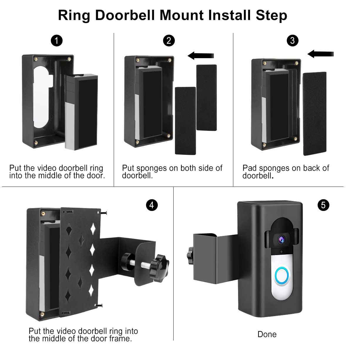 SNEKULI Anti-Theft Video Doorbell Mount, No-Drill Ring Doorbell Holder, Doorbell Door Mount Not Block Sensor, Adjustable Blink Video Doorbell Bracket for Home/Apartment Door (Black)