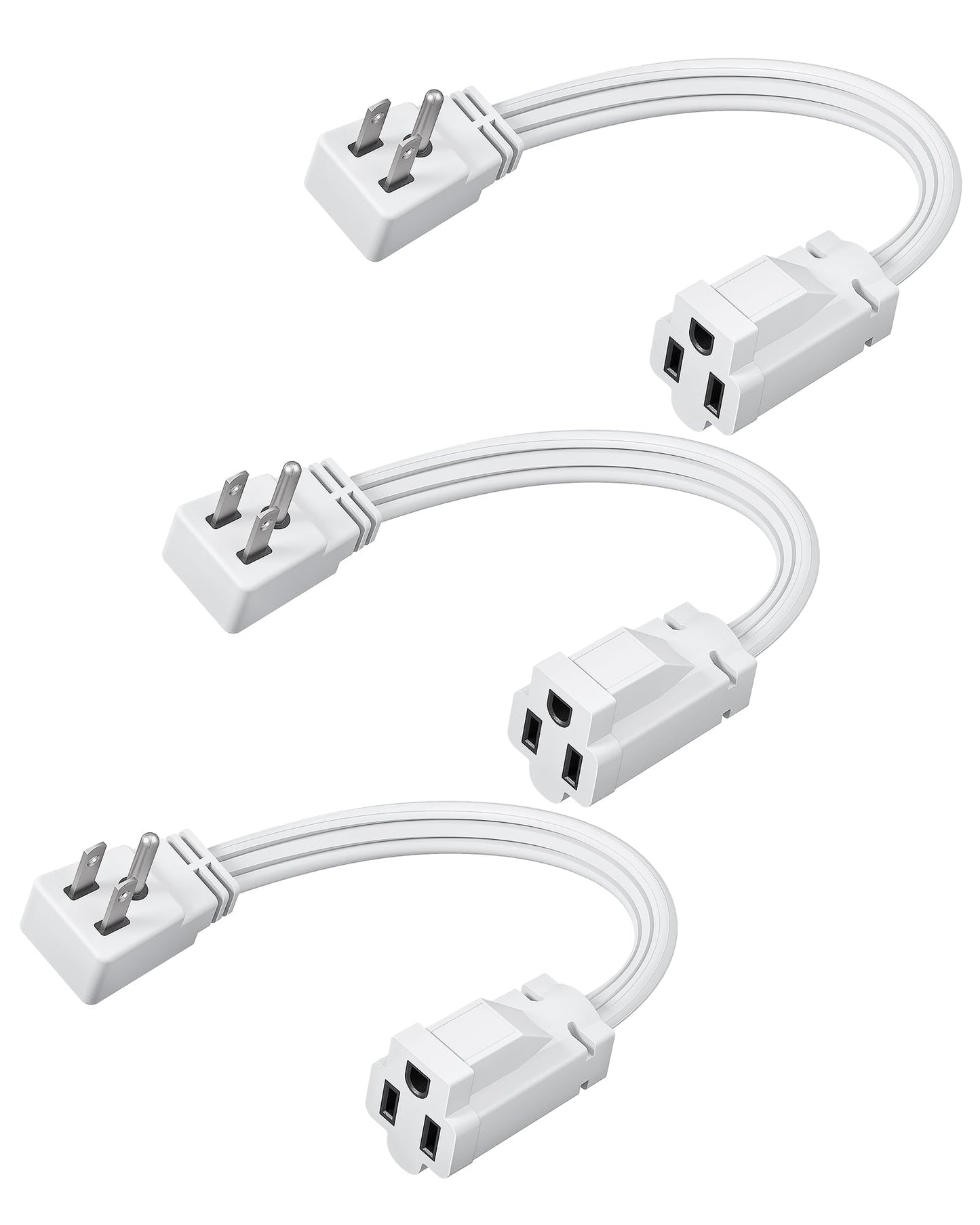 DEWENWILS Heavy Duty 1 Ft Extension Cord with 3-Prong Flat Plug, 15A/1875W 14/3 SPT-3 Flat Wire, Space-Saving for Home Office Appliances & Electronics, ETL Certified, 3-Pack (White)