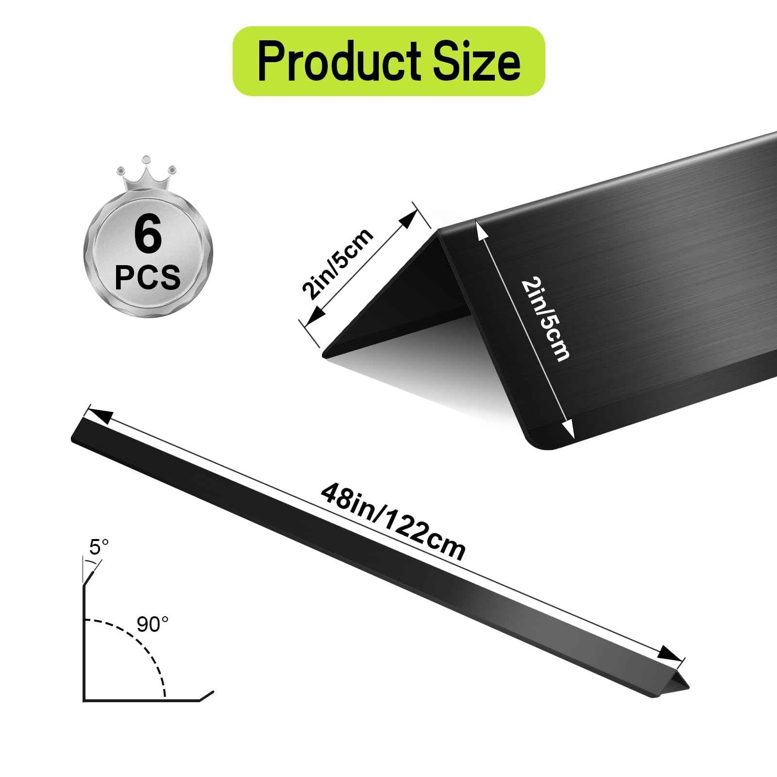 Black Stainless Steel Wall Corner Guards 2 x 2 x 48 inch, Pack of 6 L-Shape Metal Wall Corner Protectors 304 Steel Corner Trim with 90-Degree Angle for Wall Protection and Decoration