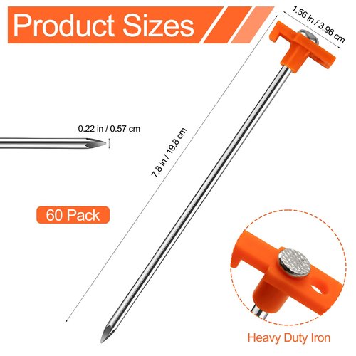 Jibrelxion 40 Pack Tent Stakes Heavy Duty, 7.8 Inch Galvanized Non-Rust Metal Tent Pegs, Ground Stakes Canopy Anchors Spikes, Camping Accessories for Patio, Garden, Canopies, Grassland, Orange