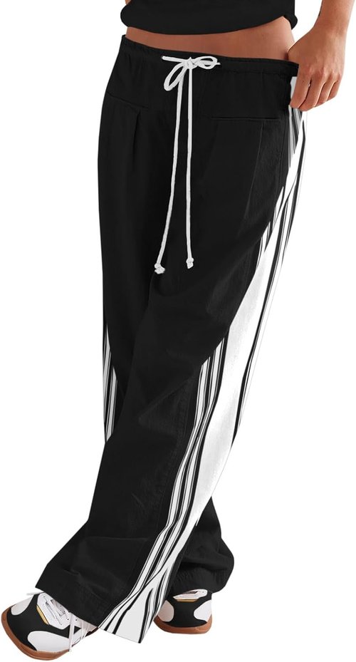 Fisoew Women's Wide Leg Pants - High Waisted Striped Palazzo with Pockets | Comfortable Fit