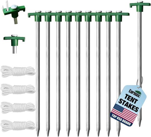 Eurmax USA 10-Pack Galvanized Tent Stakes - Rust-Proof Steel Canopy Anchors for High Winds & Heavy Duty Use