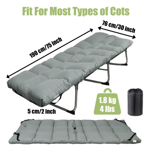 Tuphen Cot Mattress Pad-Cot Pads for Camping, Cot Mattress Topper, Camping Mattress Sleeping Pad 75"x30" Soft Lightweight Quilted Pads for Camp Cot/RV Bunk/Narrow Twin Beds (Grey)