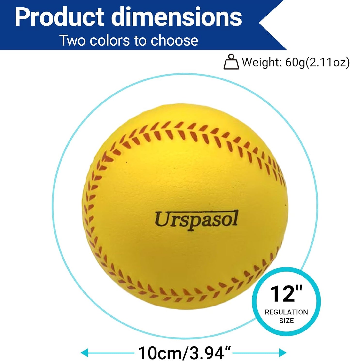 Urspasol 12-Inch Soft Foam Practice Softballs - Oversized Baseballs with Mesh Bag for Safe Training