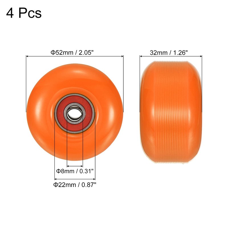 PATIKIL 52mm Skateboard Wheel with Bearings ABEC-9, 4 Pack Street Wheels for Skateboards Cruiser Wheel Replacement 95A, Orange Red