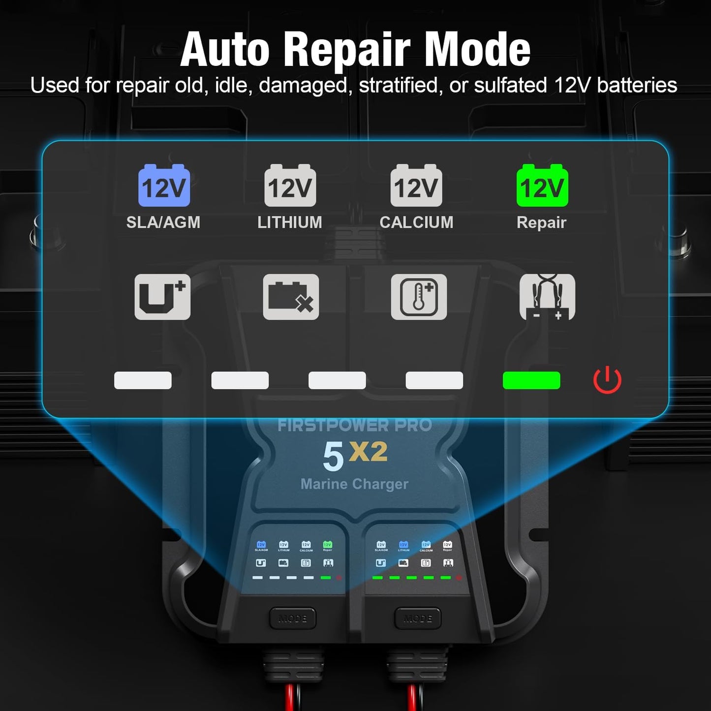 2 Bank Marine Battery Charger - 10A Waterproof Onboard Maintainer for SLA/AGM & Lithium Batteries