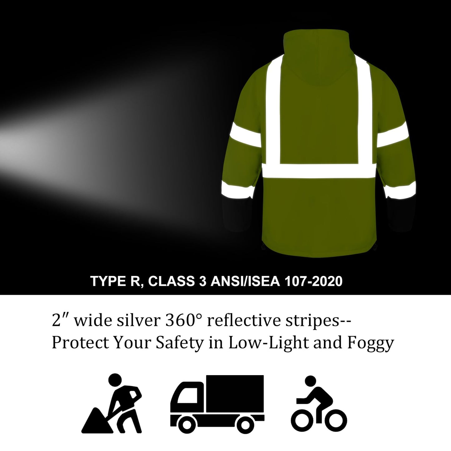 VENDACE Hi Vis Reflective Safety Jackets for Men Softshell Waterproof ANSI Class 3 High Visibility Work Jacket Hoodie Polar Fleece Lining(Yellow,L)