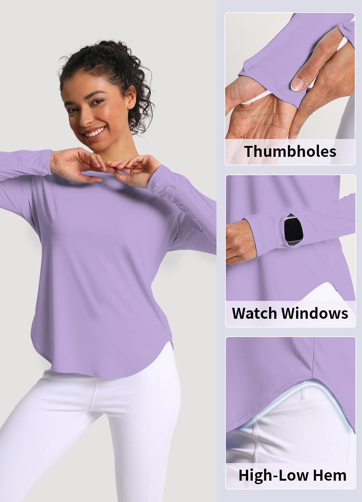 CHALLMOTI Women's Sun Shirts UPF 50+ Long Sleeve UV Protection Shirt Rash Guard Lightweight Quick Dry SPF Workout Hiking Tops Purple L