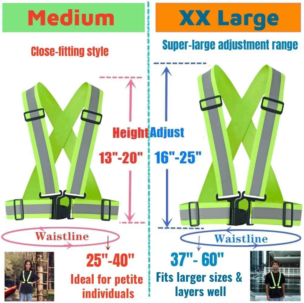 IDOU 2-Pack Heavy Duty 2.0 IN High Visibility Reflective Safety Strap | Adjustable Elastic Hi Vis Reflective Vest for Construction, Running, Cycling | Men & Women's Yellow Work Vest Plus/XXL