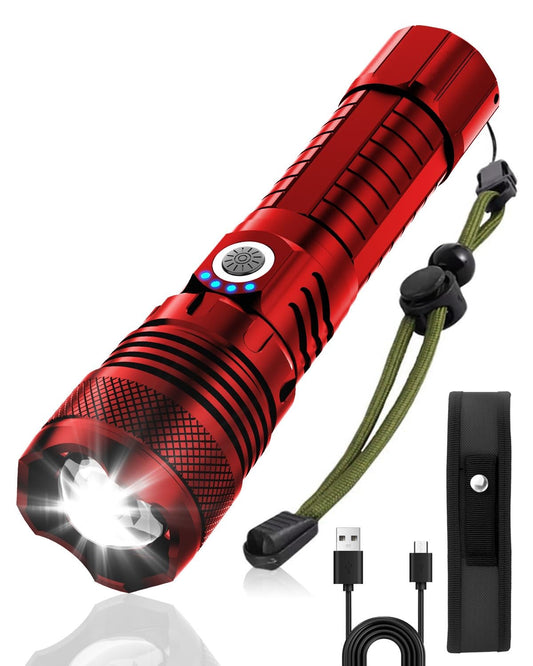 Victoper Red LED Flashlights, High Powered High Lumens Super Bright Tactical Flashlight, Rechargeable, 5 Modes Zoomable Waterproof Flash Lights for Emergency, Outdoor, Home, Camping, Hiking