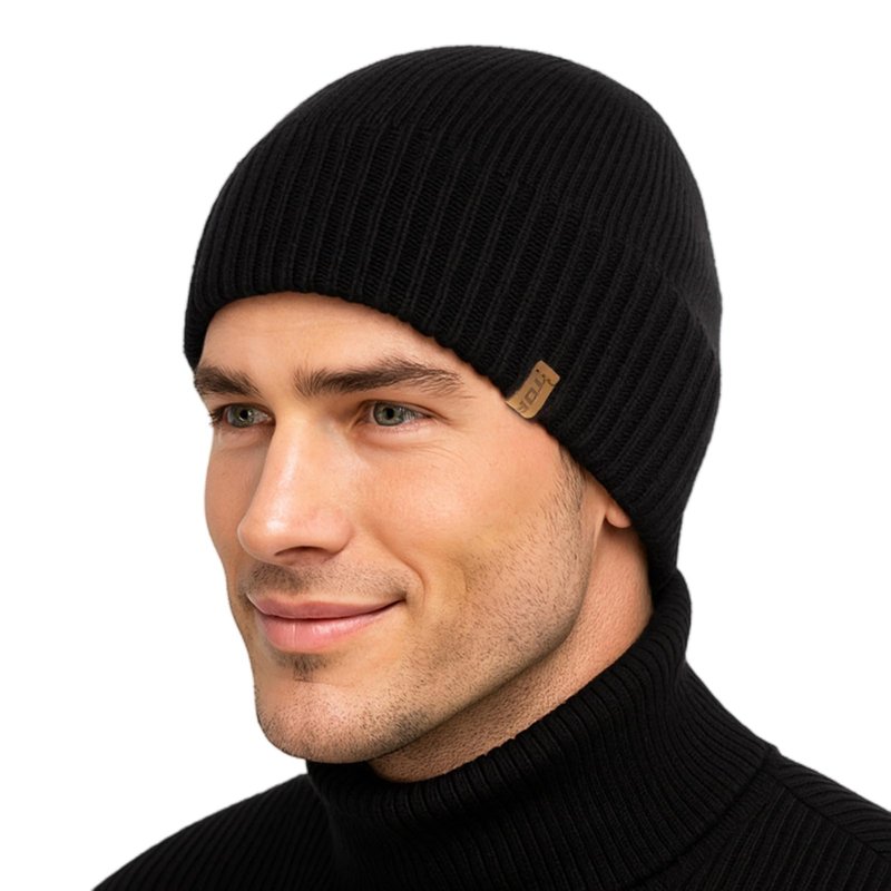 TOP-EX PolarWool™ Merino Wool Beanie Polartec® Fleece Lined L/XL/XXL Unisex Warm Winter Knit Hat Watch Cap (US, Alpha, X-Large, XX-Large, Black(Sentinel))