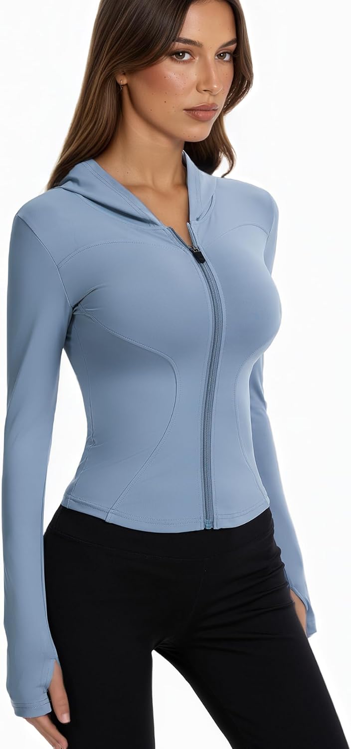 Skiennix Women's BBL Jacket - Lightweight Compression Workout Top with Hood & Thumb Hole
