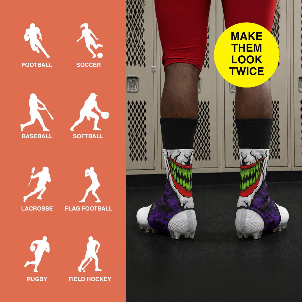 SLEEFS Spats/Football Cleat Covers [1 Pair - S/M] - Laces Covers/Wraps for Football, Baseball, Soccer, and Field Hockey - Youth and Adult Sizes for Men, Boys and Girls - Small/Medium - Green Grin