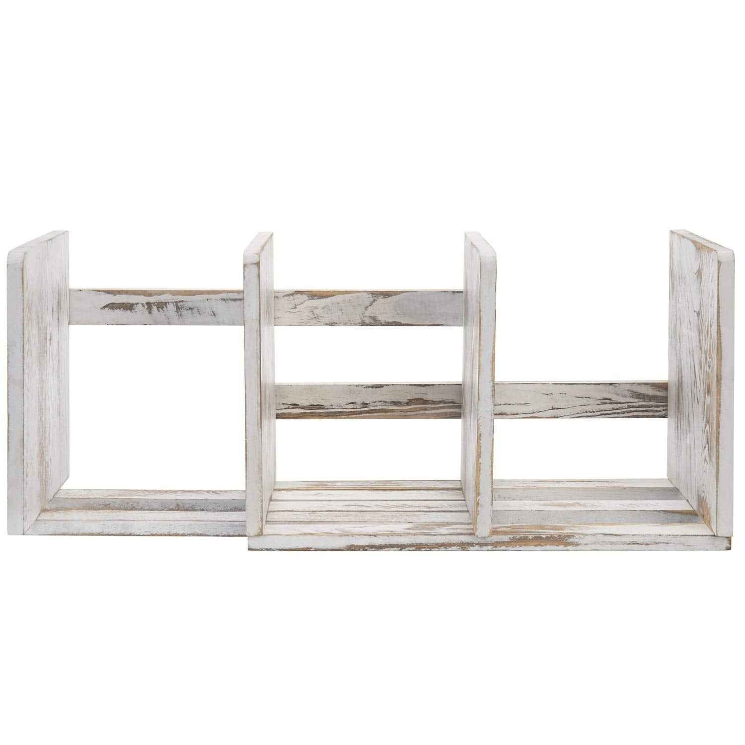 MyGift Rustic Expandable Whitewashed Wood Desktop Bookshelf/Adjustable Tabletop Book Holder Organizer Rack