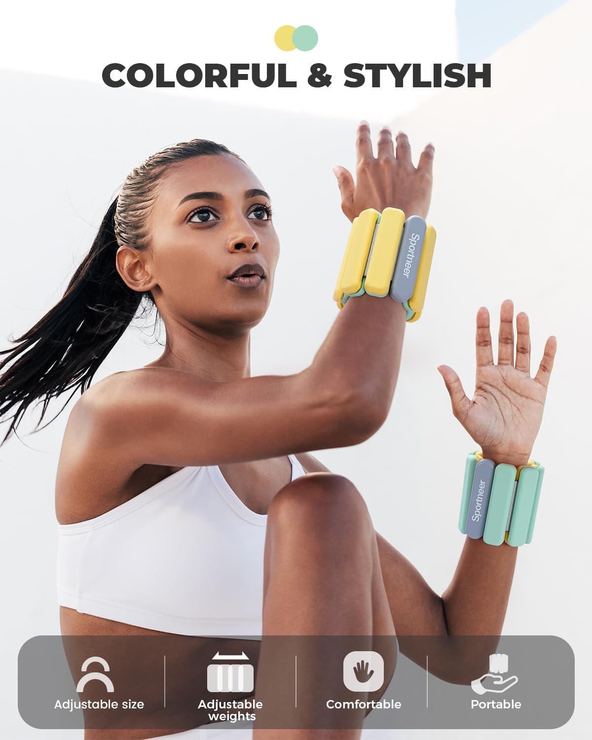 Sportneer Adjustable Wrist & Ankle Weights - 1 lb/2 lb Pair | Silicone Bracelet Set for Gym & Yoga