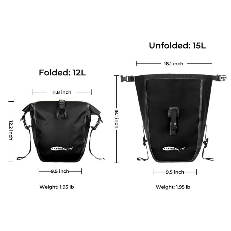 AFISHTOUR Waterproof Bike Pannier - 15L Saddle Bag for Bicycles Rear Rack - Bike Bag for Grocery, Laptop (Black, 1 PCS)