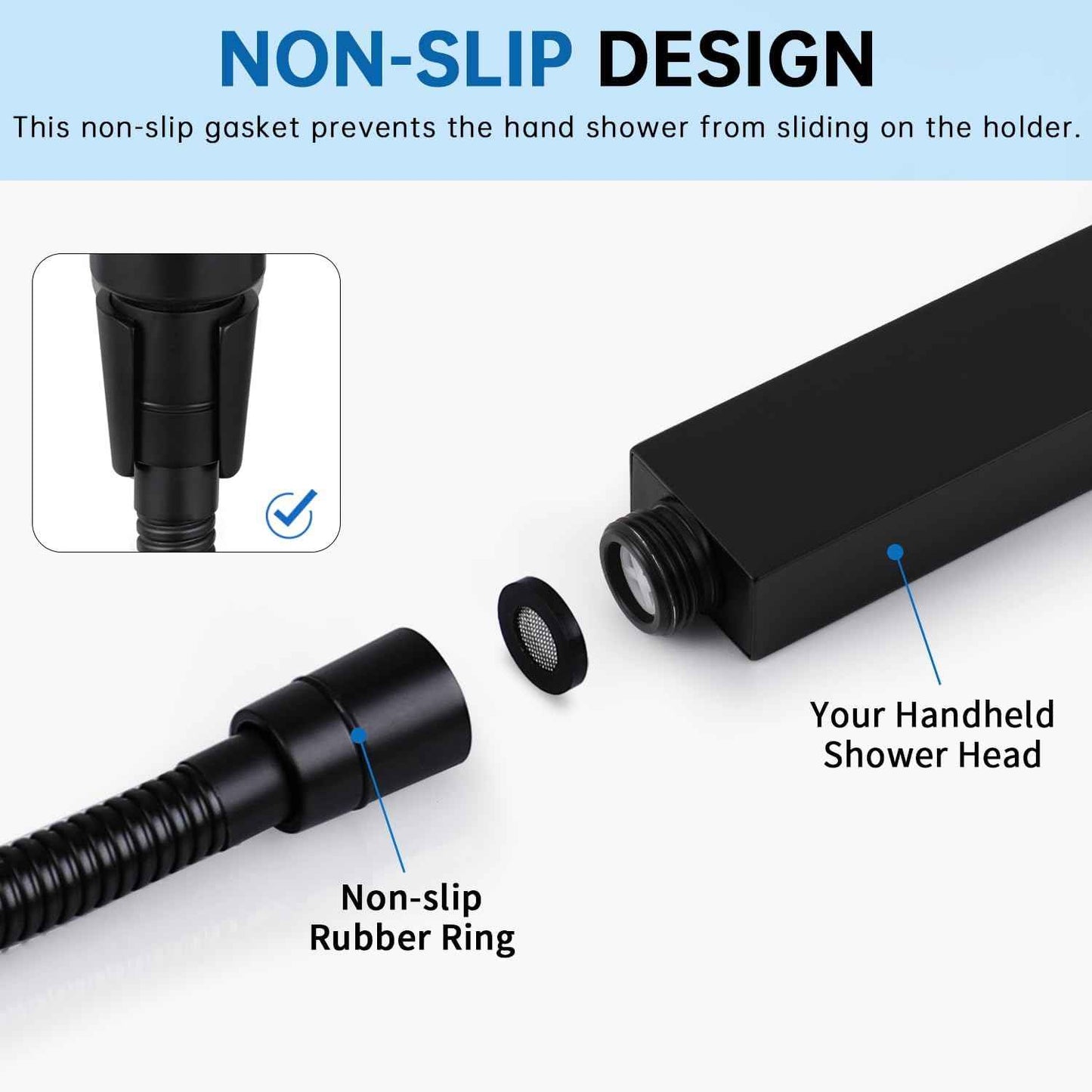 G-Promise 86 Inch Stainless Steel Long Shower Hose, Flexible and Tangle-Free, for Shower and Pet Bathing, Clean Bathroom Corners(Matte Black)