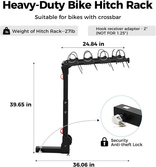 **Bike Rack - Skiennix Hitch Mount for SUVs & Trucks | 165 LBS Capacity, Dual Lock, Foldable Design**
