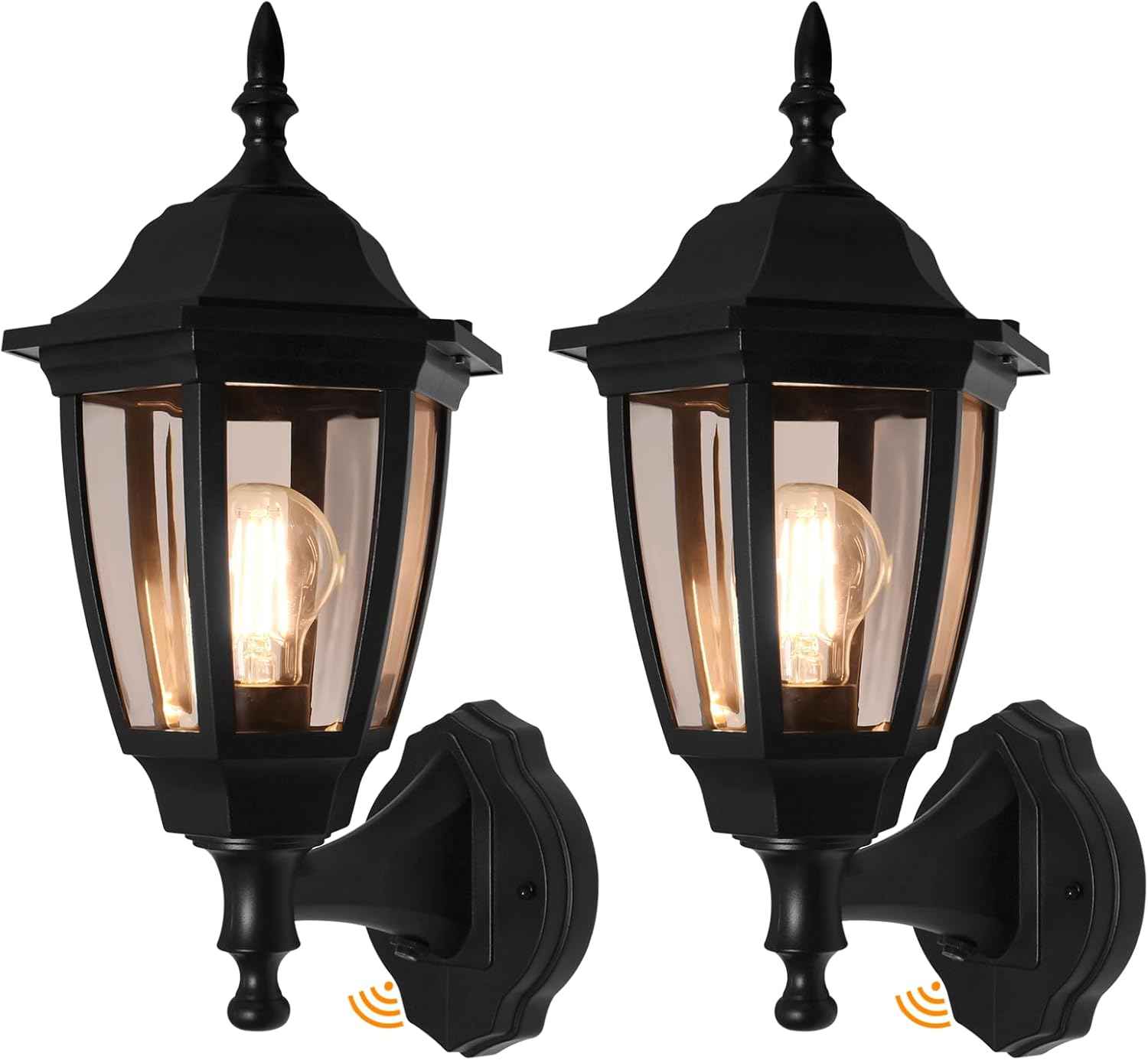 Outdoor Wall Light with Dusk to Dawn Sensor - 2-Pack LED Lanterns for Porch & Garage