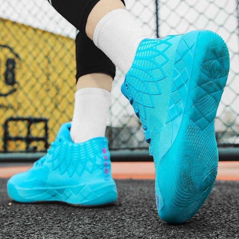 IGZBIBG Men's Blue Knitted Mesh Breathable Mid-Top Basketball Shoes Size 7