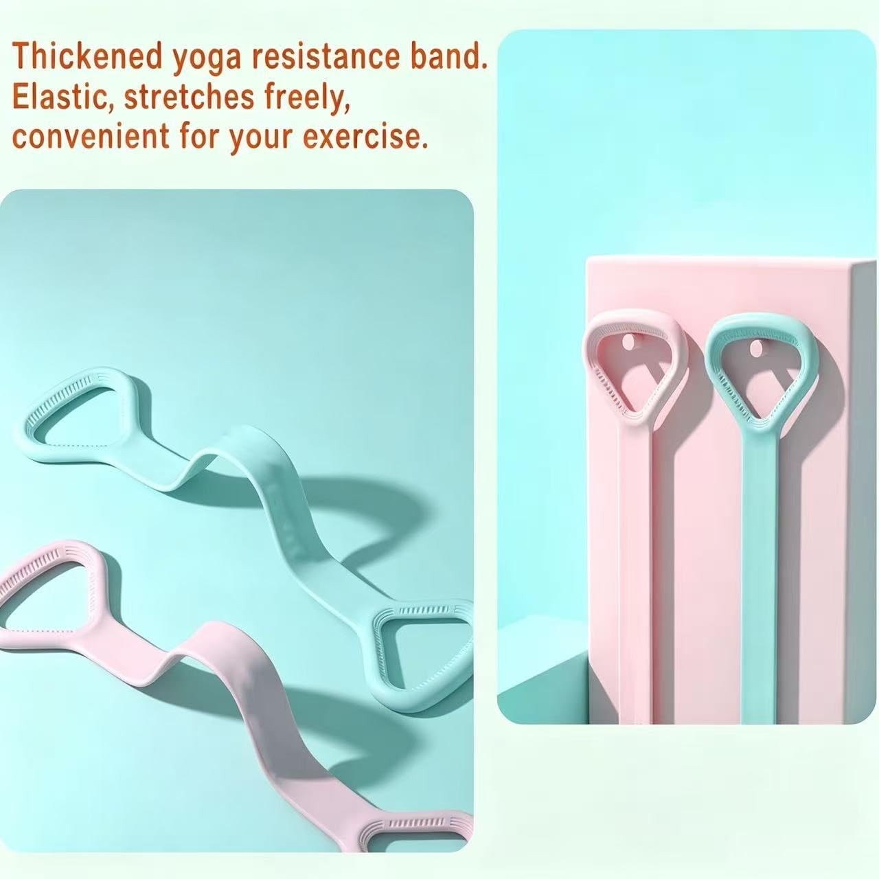 Figure 8 Resistance Band, Elastic Yoga Stretching Band, Non-Slip Exercise Fitness Band for Workout, Physical Therapy, Home Gym Training(Pink)