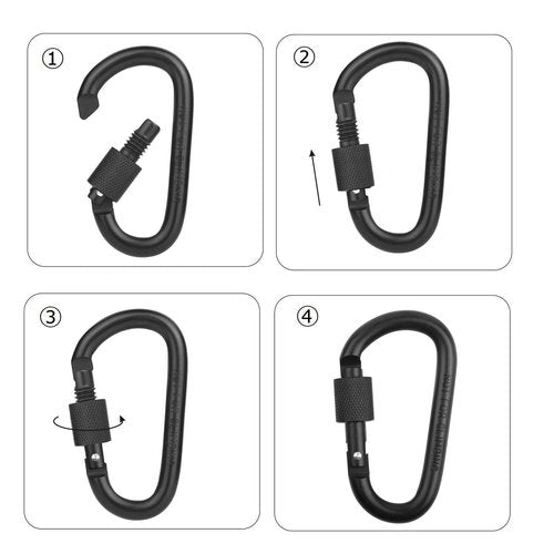 Locking Carabiner Clip, Vonpri 3 Inch D Ring Clips Spring Snap Key Chain Hook Screw Gate Aluminum Carabiners for Outdoor Travel Camping Fishing Hiking Backpack (Black 12Pack)