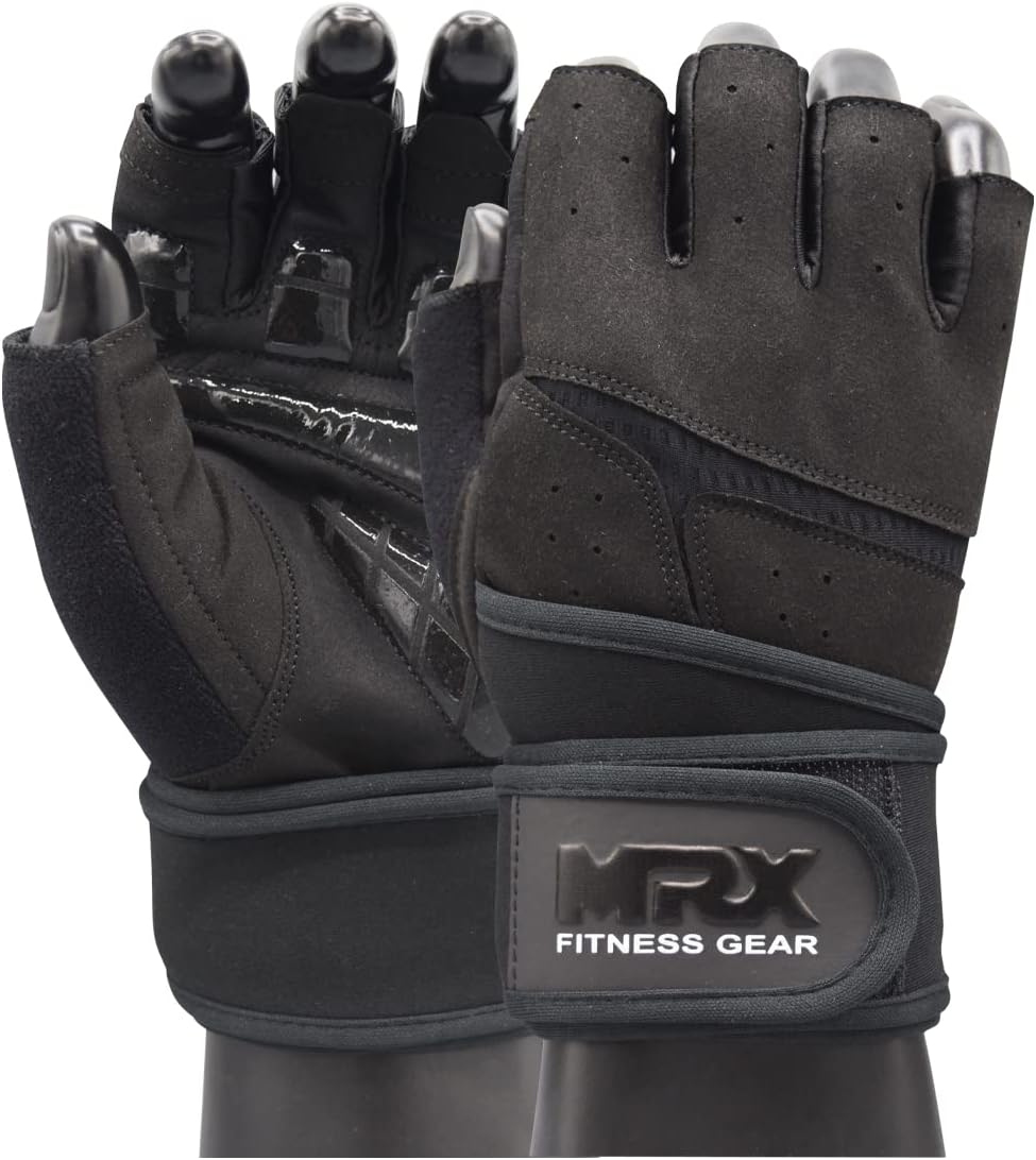 MRX Weightlifting Gloves - Men's Fingerless Workout Gloves with Wrist Support | Ideal for Powerlifting & Gym Use