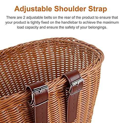 Woven Plastic Bike Basket - Front D-Shaped Handlebar Storage Brown