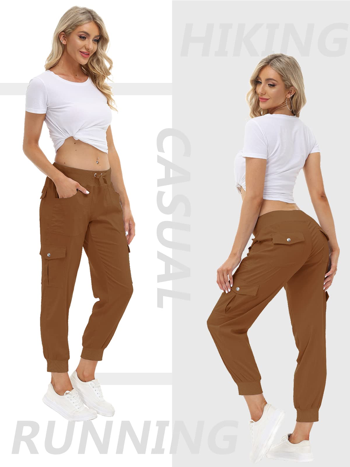 MoFiz Womens Lightweight Quick Dry Cargo Pants Outdoor Summer Travel Casual Sports Hiking Jogger Sweatpants Button Pockets Earthy Yellow M