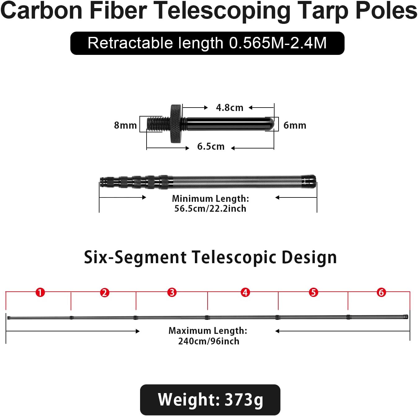 Skiennix Telescoping Tarp Poles - Heavy Duty Adjustable Carbon Fiber Tent Poles | Portable 7.9FT for Camping & Hiking