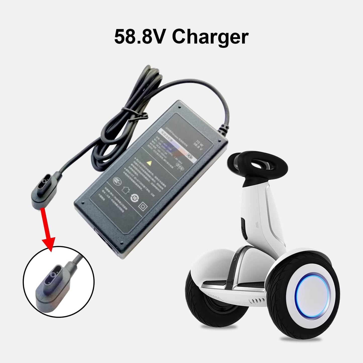 70W 58.8 Volt Charger for Segway Ninebot S-Plus & Segway Ninebot Super Scooter GT1 & GT2 Electric Super Scooter