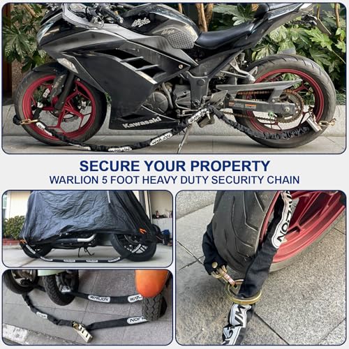 WARLION Black Heavy Duty Security Chain 5ft x 3/8in - Anti-Theft Motorcycle & Equipment Lock