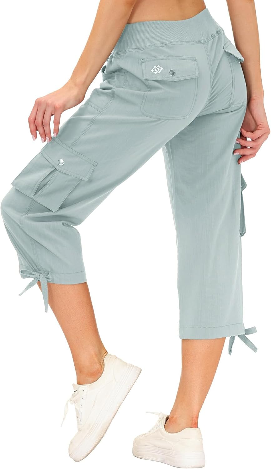 MoFiz Womens Capris with Pockets Loose Fit Casual Capri Pants Dressy Lightweight Ladies Baggy Cargo Pants for Hiking