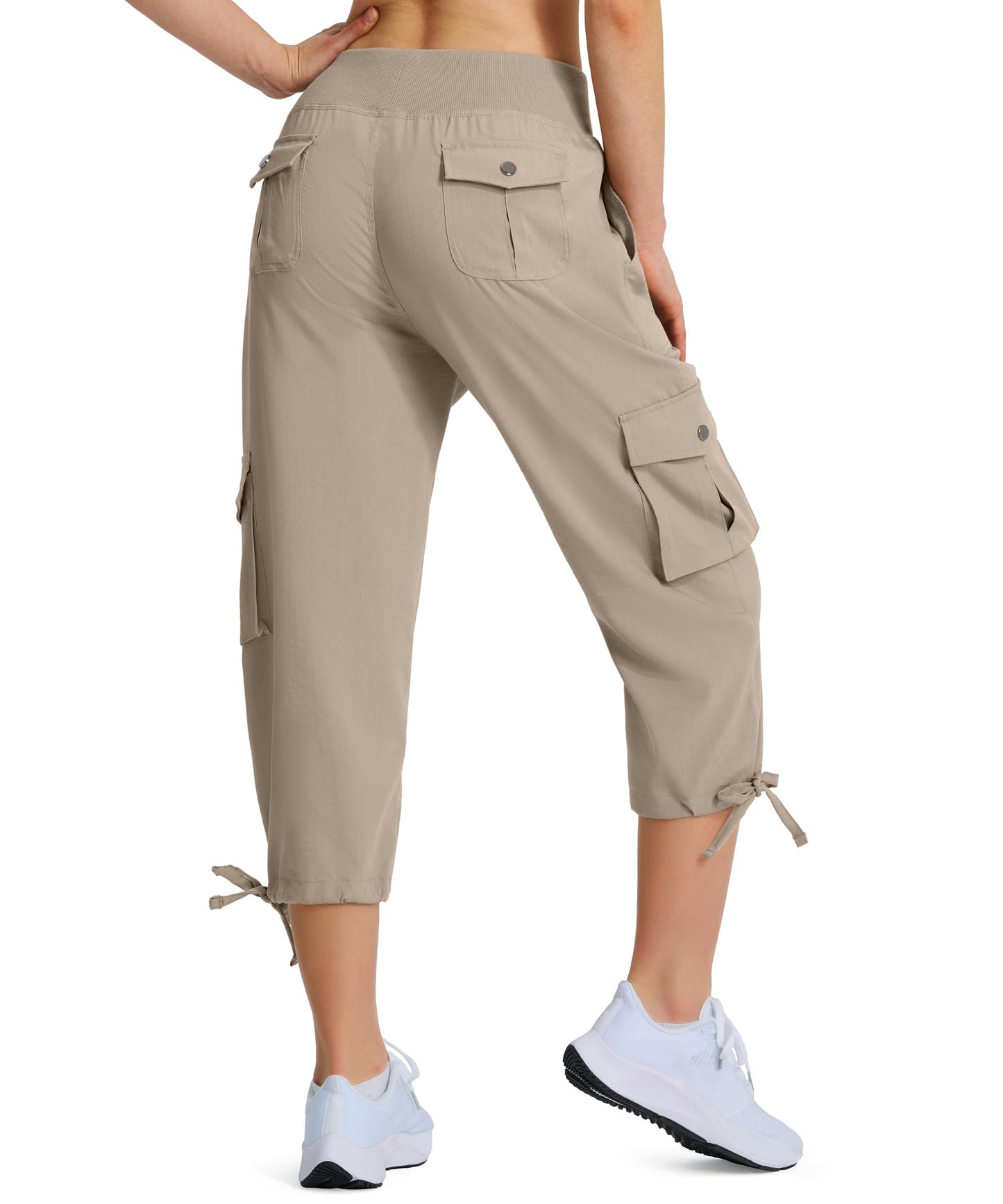 Ksmien Women's Hiking Capris Quick Dry Lightweight Ladies Summer Cargo Pants 8 Pockets for Travel Camping Khaki