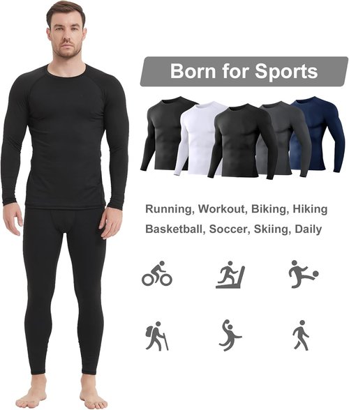 Dalavch Men's Compression Shirts - 5 Pack Long Sleeve Athletic Workout Rash Guards | Base Layer Tops