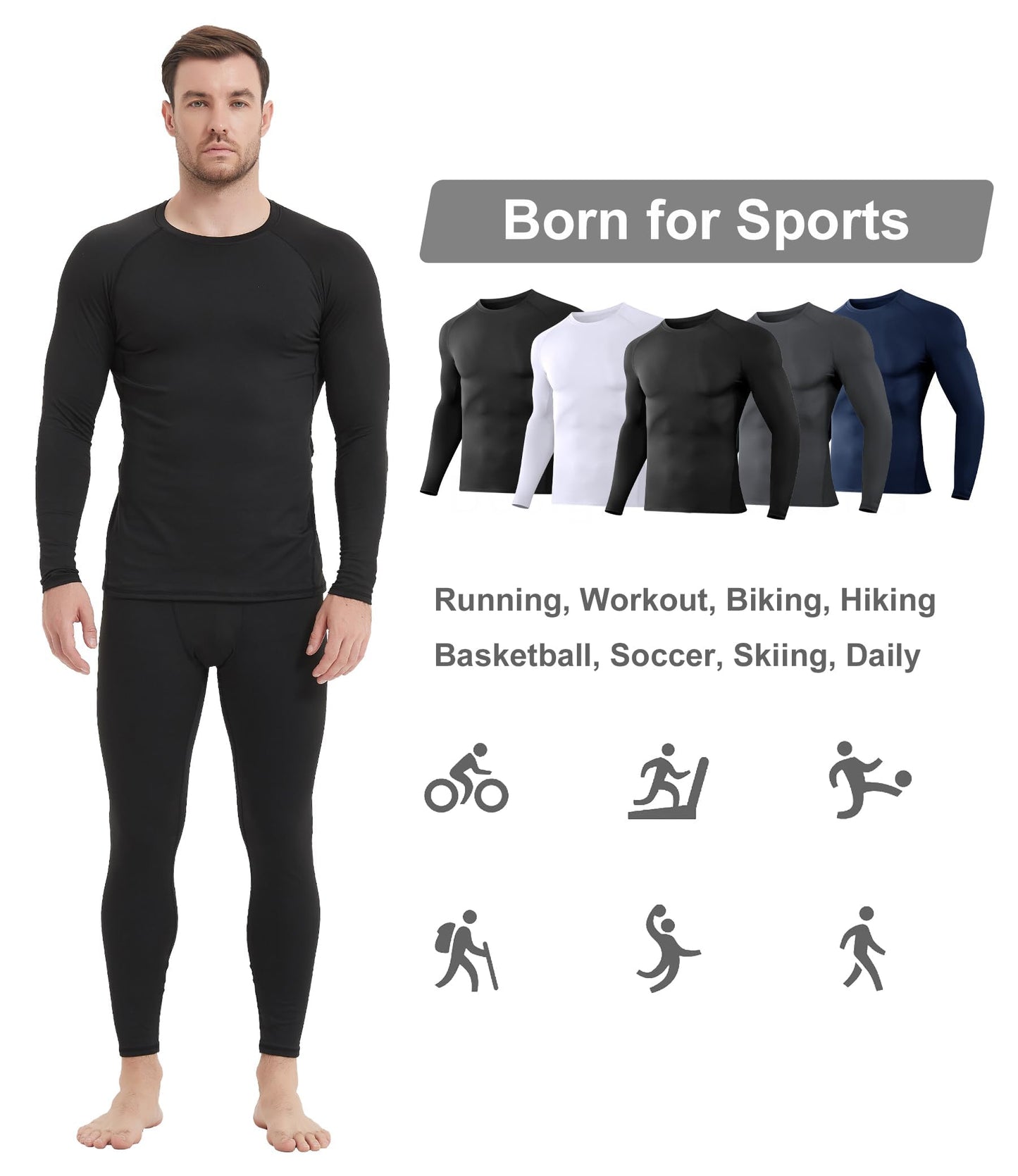 Dalavch 5 Pack Men’s Compression Shirts Long Sleeve Athletic Workout Tops