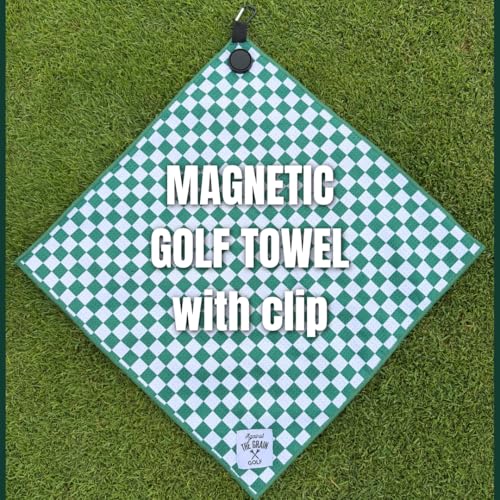 Magnetic Golf Towel - Green & White Checkered Microfiber with Clip