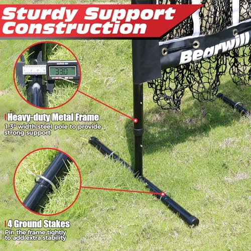 Bearwill 9-Hole Pitching Net with 18x22 Strike Zone — 39/42/45in Adjustable, Easy Setup