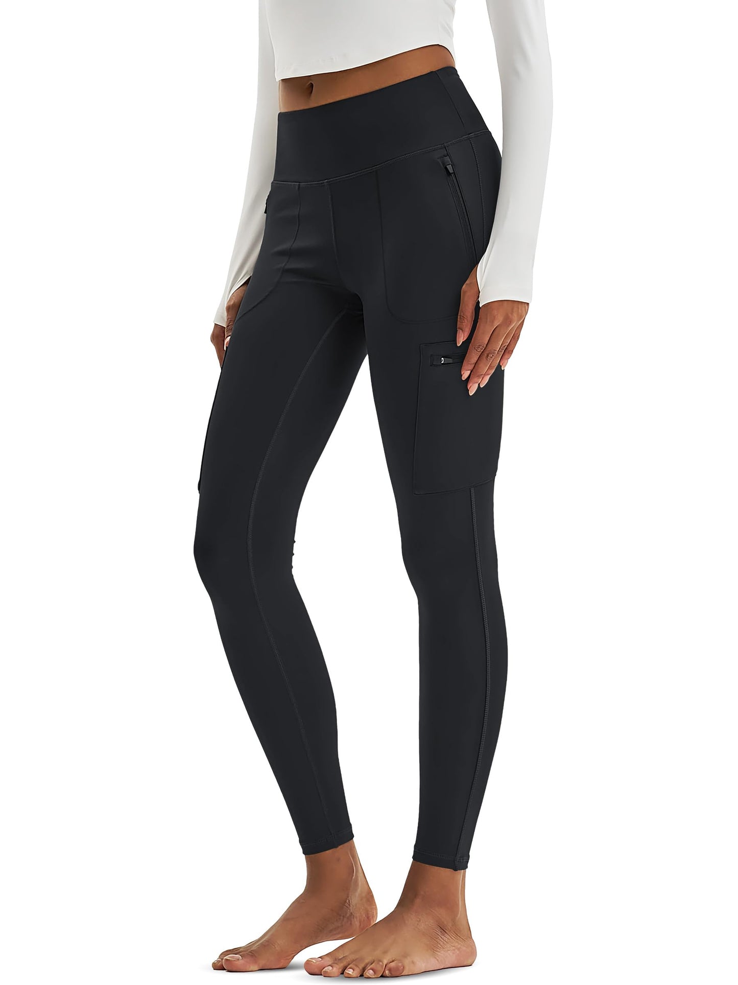 MAGCOMSEN Hiking Leggings Women Waterproof High Waist Cargo Pants with Pockets Outdoor Moisture Wicking Pants Black L