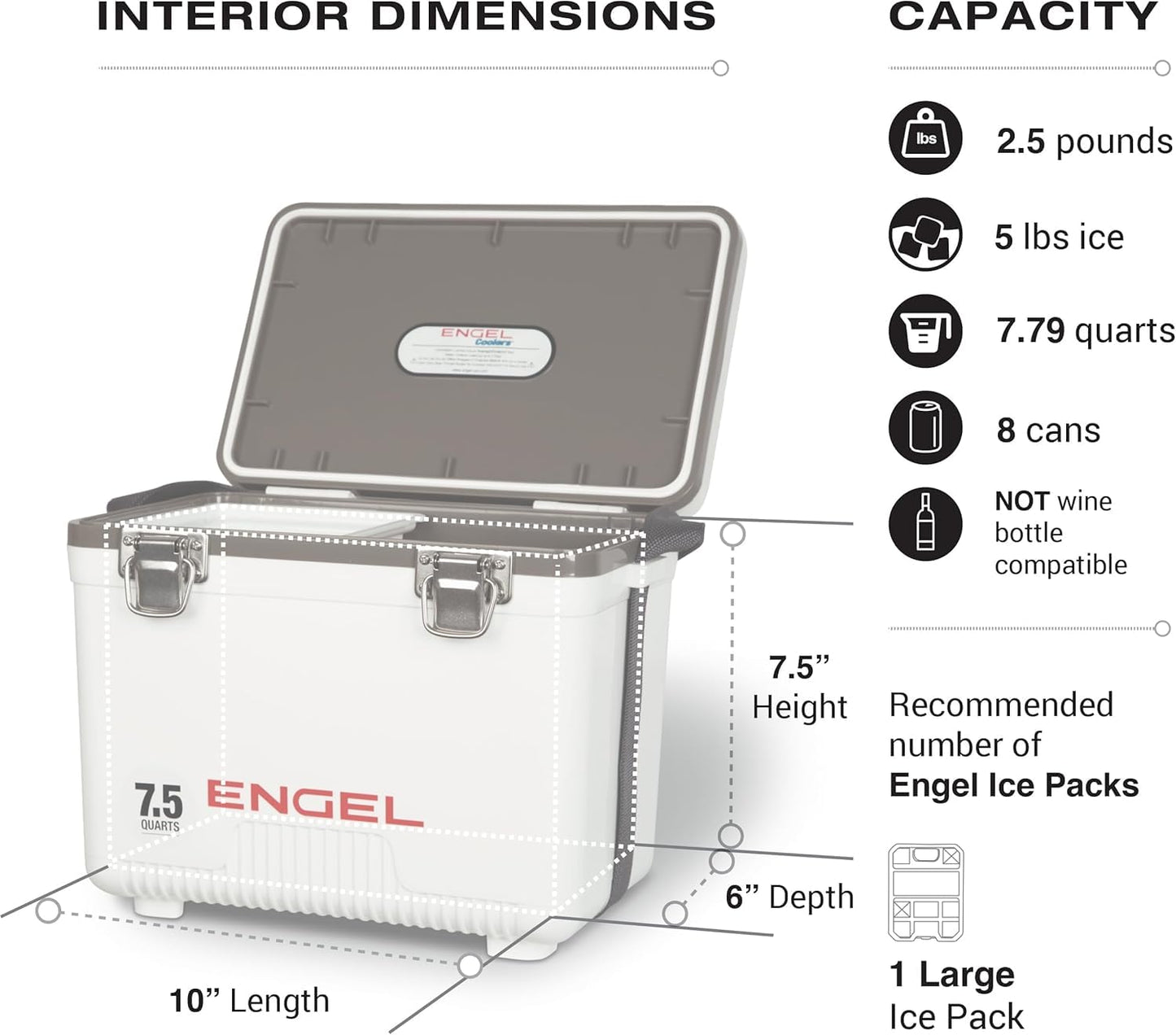 Engel UC7 7.5qt Leak-Proof, Air Tight, Drybox Cooler and Small Hard Shell Lunchbox for Men and Women in Black with Blue Interior