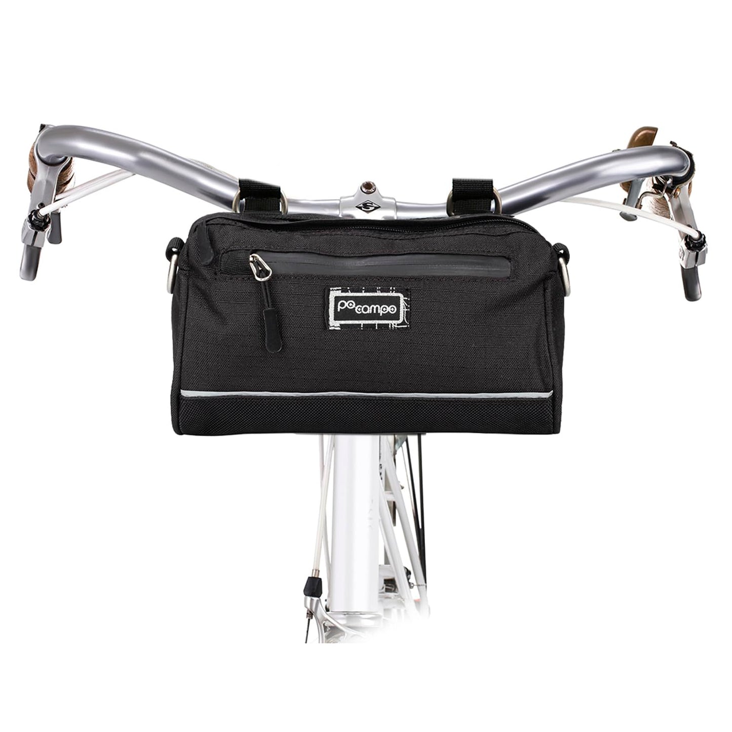 Po Campo Kinga Handlebar Bag 2 - Durable, Waterproof Bicycle Storage Baskets for Front Mount - Compact Bike Bags that Convert to Crossbody (Black Ripstop)