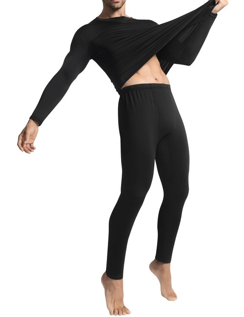 KLVEE Long Johns Thermal Underwear for Men with Fleece Lined,Base Layer Top and Bottom Set for Cold Weather Black