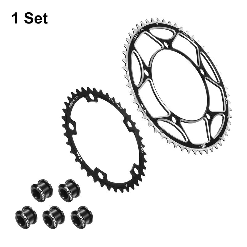 HARFINGTON 2pcs 130BCD Bike Chainring Set 39T/53T Round Narrow Wide Aluminum Chainring Chainwheel with Double Round 5 Bolts for Road Bike Bicycle 9/10/11 Speed Chains