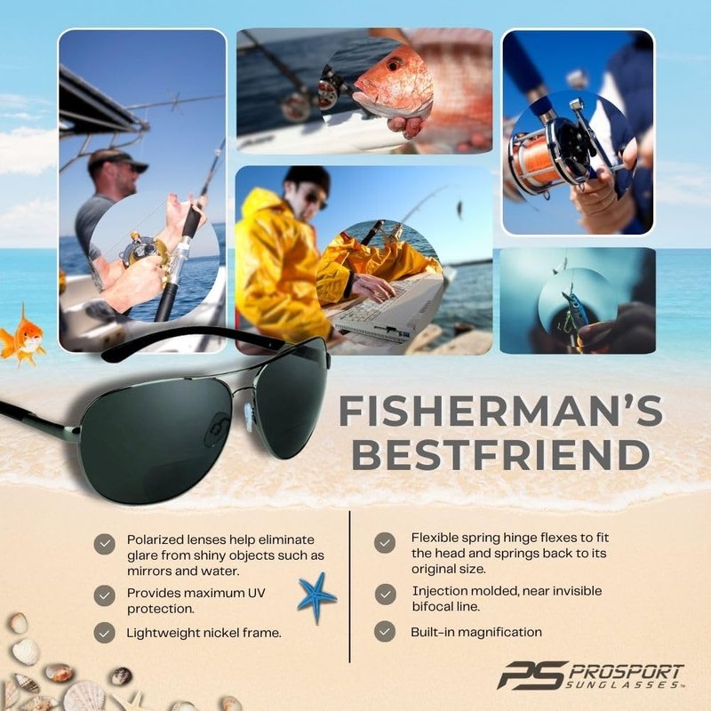 proSPORT Aviator Polarized Bifocal Sunglasses Readers +1.50 Gunmetal Frame Smoke lens Men Women. Fit Medium to Extra Large Head Sizes.