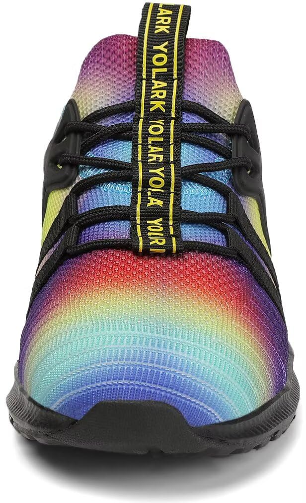 YOLARK Boys Girls Sneakers for Kids Non-Slip Tennis Shoes Fashion Lightweight Breathable Running Sport Athletic(Rainbow Little Size 12.5)