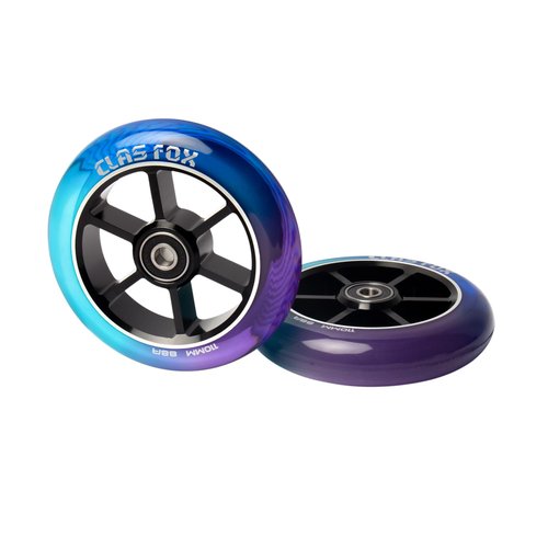 CLAS FOX Mixture Wheels 88A Pro Stunt Scooter Wheels One Pair with ABEC-9 Bearings CNC Metal Core (2pcs) (Purple+Blue+Green, 110mm)