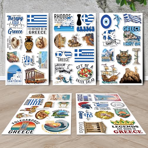 Greece Travel Stickers 50 Pieces Vinyl Waterproof Decal for Laptop Water Bottle Phone Car Window Bike Motorcycle Stakeboard Scrapbook Greek Civilization Sticker Gifts