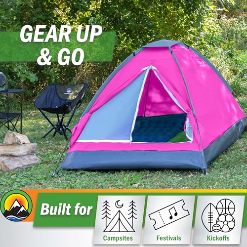 Pink 2-Person Dome Camping Tent with Rain Fly & Carry Bag - Easy Setup