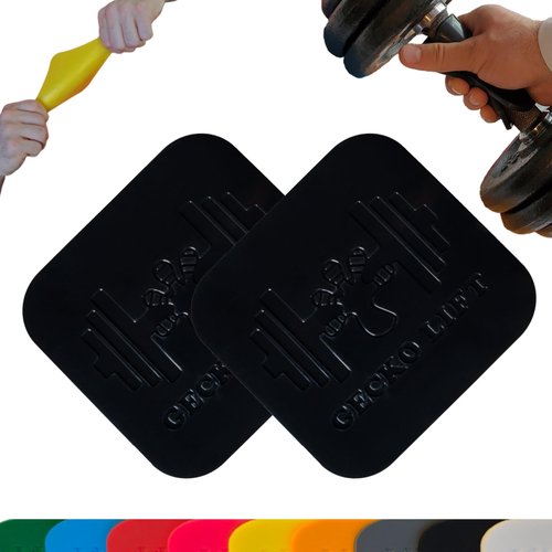 GECKO LIFT Premium Silicone Grip Pads, Thick Soft Non-Slip Non Sweat, Best Weight Lifting Glove Alternative, 4x4in 10x10cm, (2 Pads) (Black, Extra Thick (5mm))