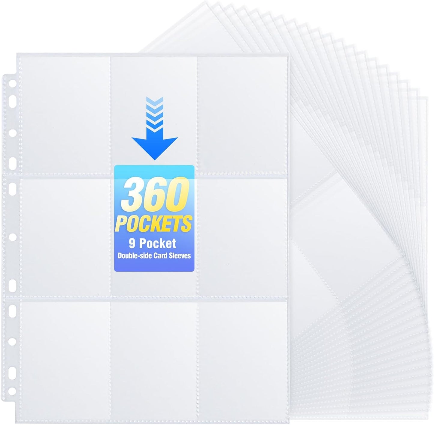 Skiennix 360 Pockets Binder Card Sleeves - Double-Sided 9 Pocket Pages for Trading Cards | Clear Plastic, 20 Pack